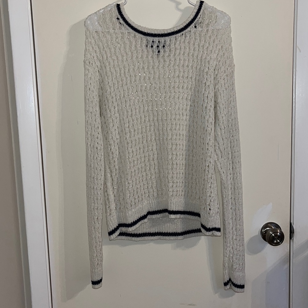 Loose Knit White and Navy Cardigan
